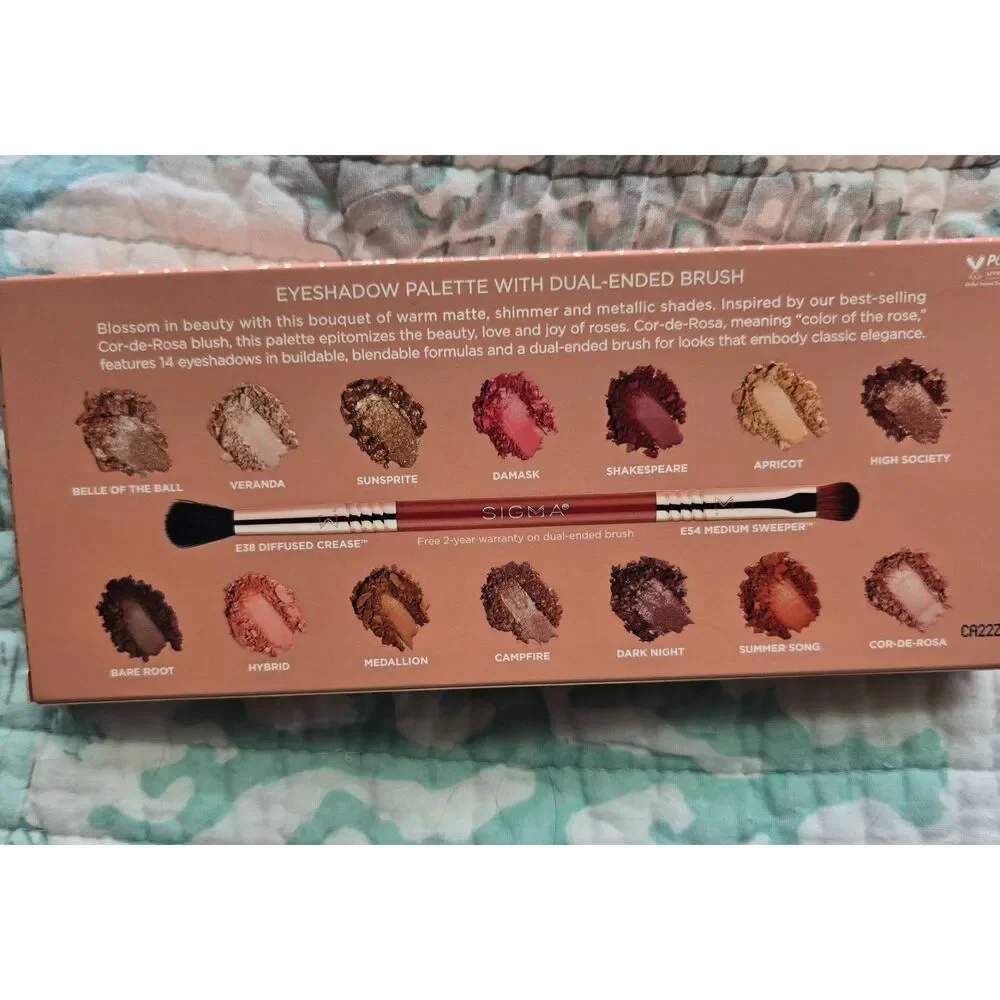 NIB Sigma Beauty Cor-De-Rosa 14 Pan Eyeshadow Palette w/Duel Ended Brush